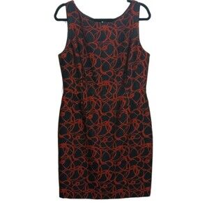 Antonio Melani Women's Size 12 Black Red Abstract Sleeveless Sheath Dress